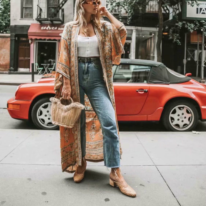 Yellow Floral Print,Bohemian Kimono ...